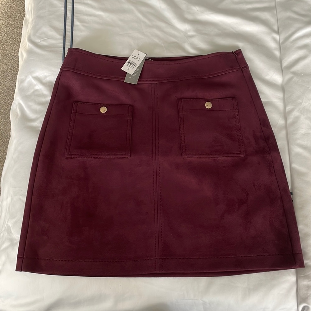 LOFT Burgundy Mini Skirt with Front Pockets